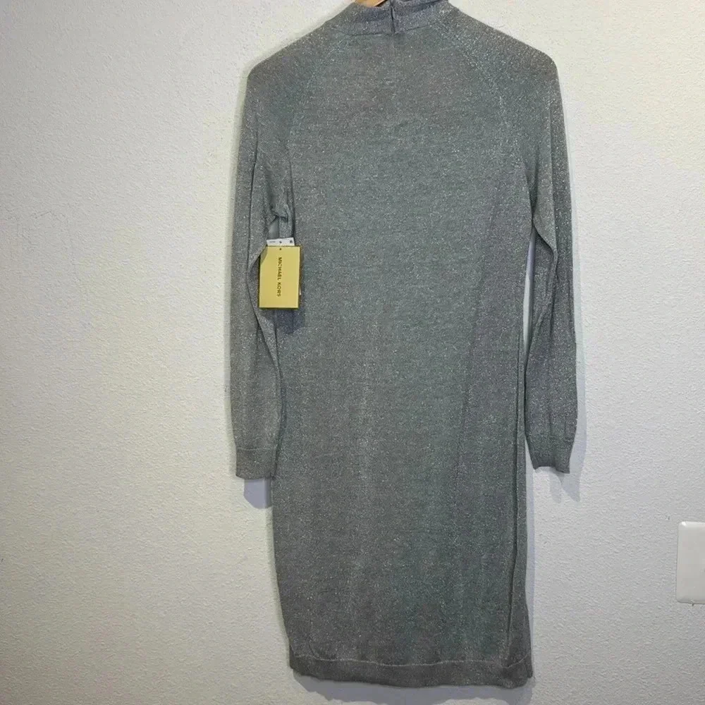 Michael Kori Metallic Twist Neck Sweater Gray Dress size Medium NWT